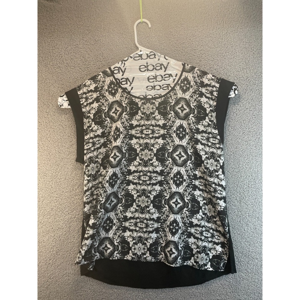 DANIEL RAINN Black & White Sleeveless Tunic Top‎ Blouse Women's Size L